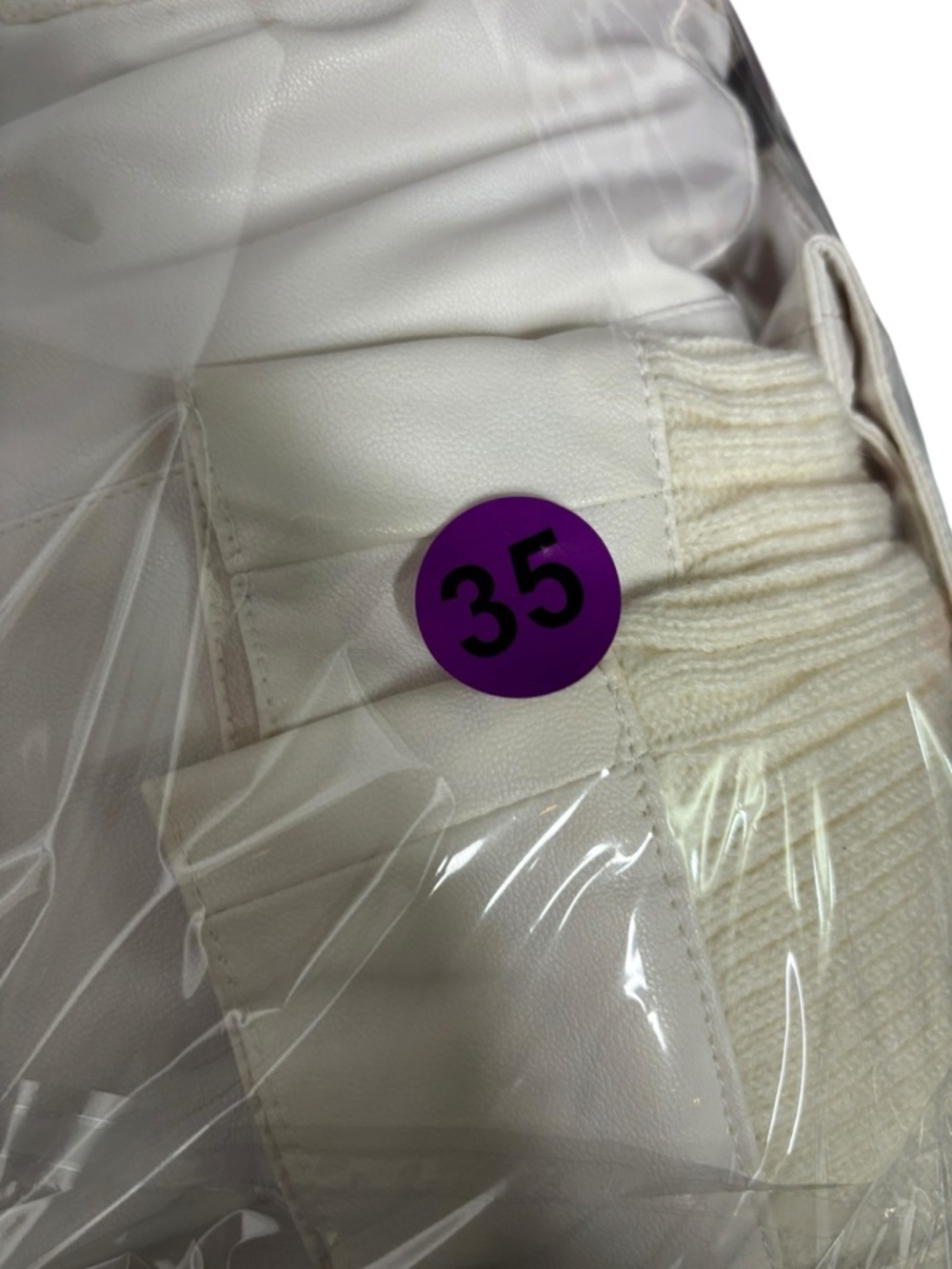 Y2K Jennyfer J Women's Moto Jacket Cream/White Rabbit Fur Leather Knit Jacket M - Picture 14 of 14